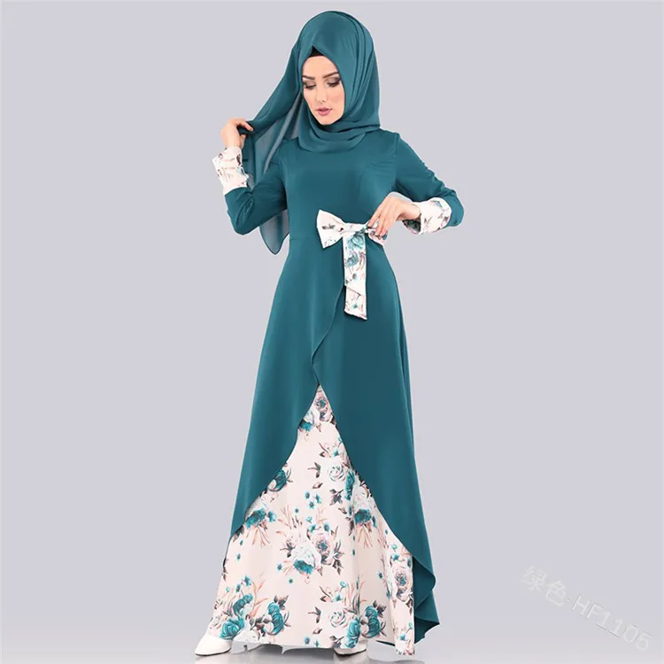 Женское платье с цветочным принтом, с бантом, в мусульманском стиле