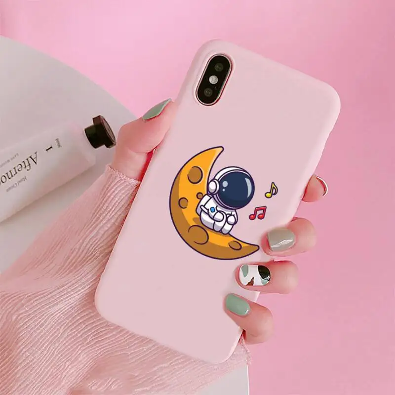 

Cute Cartoon Astronaut Planet Star Phone Case Candy Color for iPhone 6 7 8 11 12 s mini pro X XS XR MAX Plus