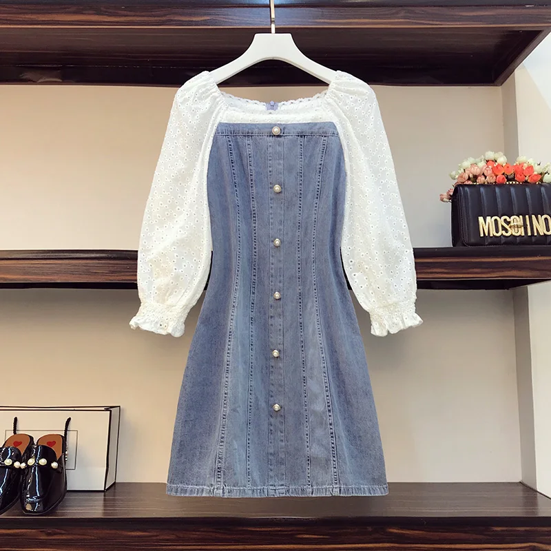 

Женское винтажное платье-рубашка, элегантное кружевное платье-рубашка с длинными рукавами-фонариками и квадратным вырезом, осень 2020