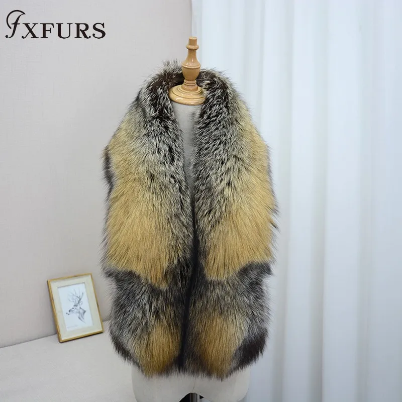 FXFURS роскошный шарф из натурального меха лисы кожаный шарф большого размера натуральный шаль из лисьего меха Зимний женский палантин - Цвет: as picture
