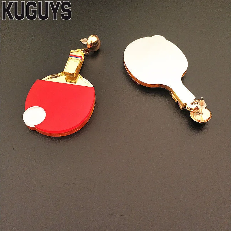 KUGUYS Tennis Bats Drop Earring for Women Acrylic Red Mirror Gold Fashion Jewelry novel Accessories | Украшения и аксессуары