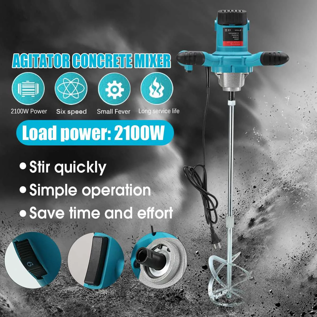 

Industrial Grade Mixer 2100W 6 Gear Adjustable Speed Paint Cement Plaster Mortar Coating Mixer Putty Powder Mixing Machine