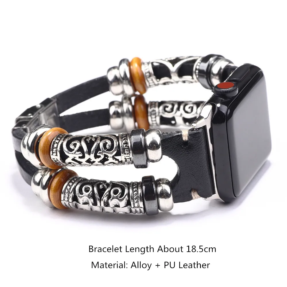 Vintage PU Leather Embossed Ornament Wristband For Apple Watch Series 4/3 Replacement Bracelet Strap For Women Men Accessories