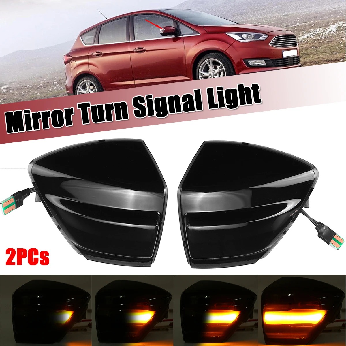 

2pcs LED Dynamic Mirror Indicator Light for For Ford S-Max 07-14 Kuga C394 08-12 C-Max 11-19 Flowing Turn Signal Blinker Lamp