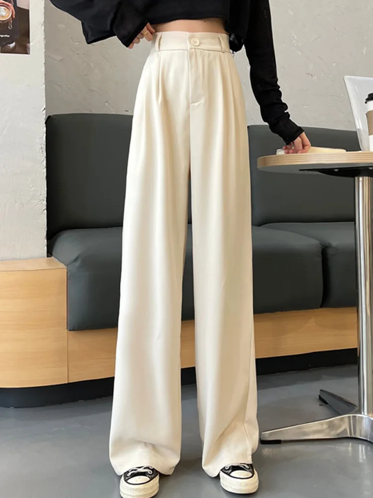 

Костюмные брюки с завышенной талией, женские свободные широкие брюки, брюки, новинка 2021, маленькие прямые облегающие брюки для пола