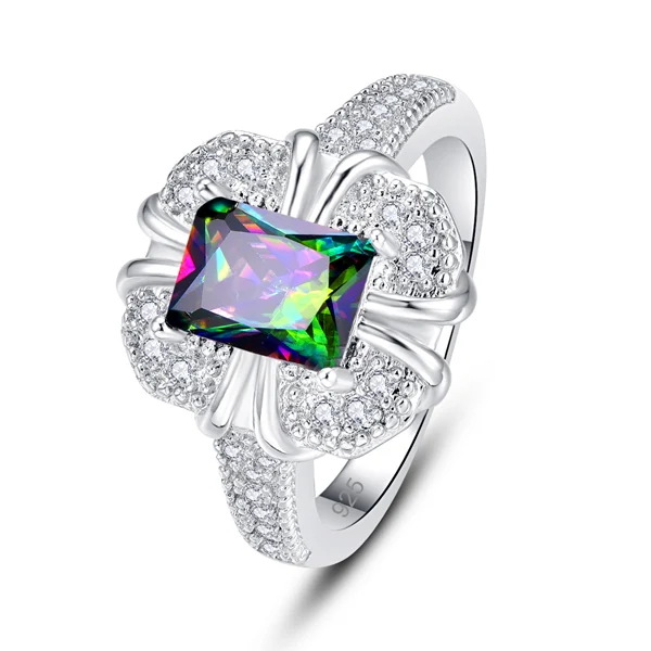 Lingmei прямоугольное великолепное обручальное кольцо кольца Многоцветный Зеленый Циркон Серебро 925 кольцо Размер 6 7 8 9 модное ювелирное изделие Рождество - Цвет основного камня: 526 Multicolor
