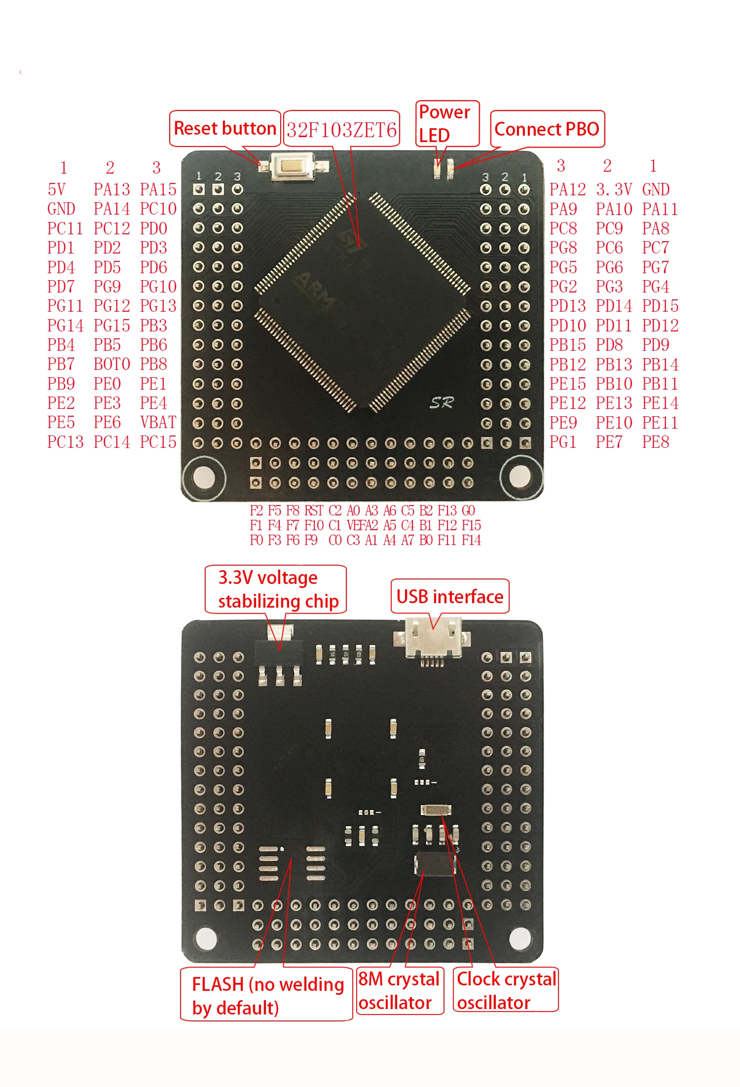 Минимальная системная плата STM32F103VET6/основная плата/плата адаптера/макетная +