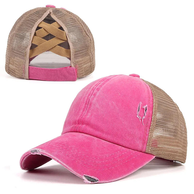 Сетка Кепки Для женщин Бейсбол s крест накрест шапка с отверстием для хвоста Snapback
