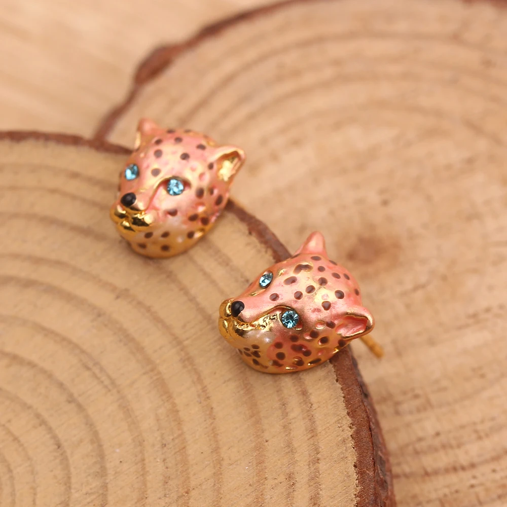 Модные серьги-гвоздики с головой леопарда для женщин и девочек розовые серьги в