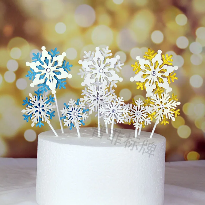 

Frozen Party Teacup Cake Cards Double Layer 3D Diamond-studded Snowflake Suit Cake Decorations Insert Cards Cake Baking Toppers