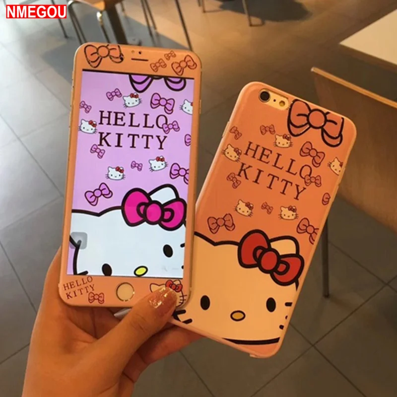 Мультфильм hello kitty чехол пленка для iPhone 6 S 6 S 7 8 Plus 7Plus KT Cat закаленное стекло Coque для IPhone7 IPhone8 мягкие чехлы