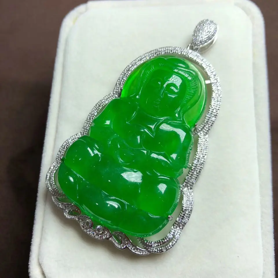 

AAA Green Ice Jadeite Pendant Guanyin Charm Men Women Genuine Natural Burma Certified Jades Stone Guan Yin Pendants Amulet Gifts