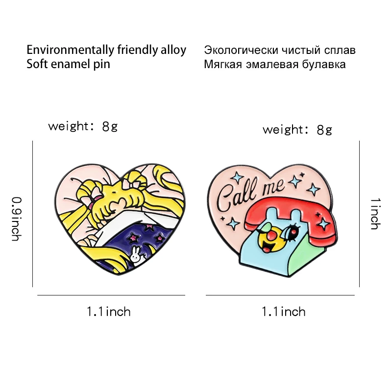 

New Arrival Landline Telephone Personality Heart Girls Enamel Pins Cartoon Brooch Pins Jewelry Badge Denim Jeans Accessories