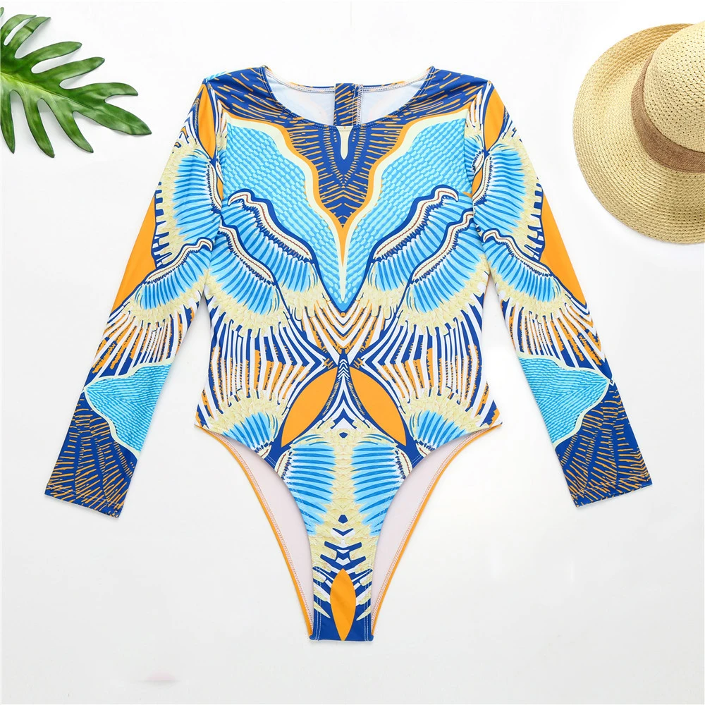 

Long Sleeve Bikini 2021 Ruffle Swimsuit high Waist Bikinis Sexy Swimwear Women Print Bathing Suit String Beach Wear Swim Suit