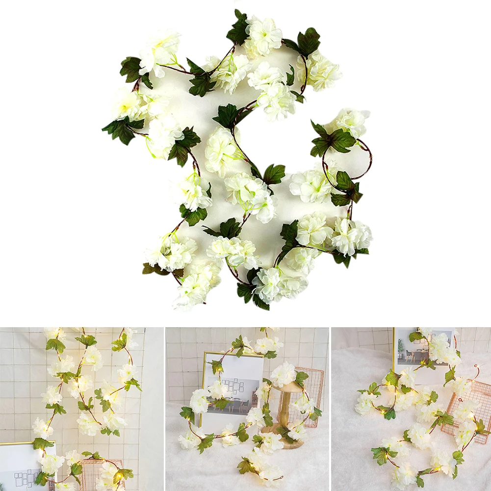 

2.2M 25LED Lights Artificial White Flower Rattan String Light Fairy Rattan Garland Lamp Chain Wedding Decoration Light Garden