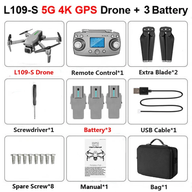L109-S 4K 3B BAG Радиоуправляемый квадрокоптер L109 Дрон gps 4K HD камера 5G wifi FPV Бесщеточный мотор складной селфи дроны Профессиональный 1000 м дальние расстояния - Цвет: L109-S 4K 3B BAG