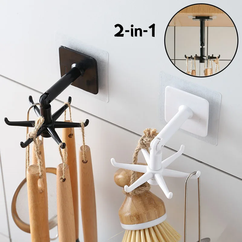 

Rotating Hooks Kitchen Accessorizes 360 Degree Rotatable Storage Rack Hanger Household Bathroom Wall Mounted Key Hooks Organizer