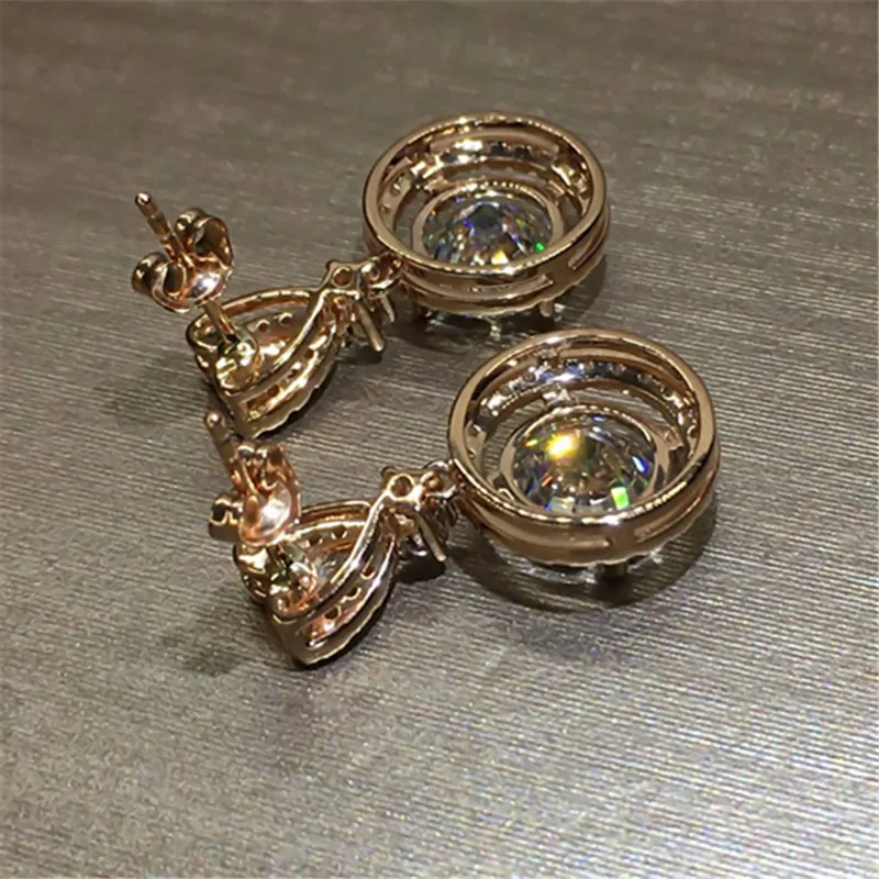 

Fashion 18K Rose Gold Diamond Dangle Earring Original 925 sterling silver Jewelry Party Wedding Drop Earrings for Women Bridal