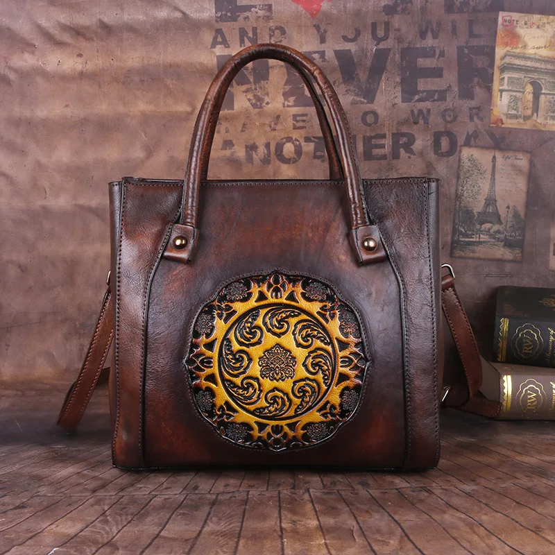 

YourSeason Vintage Genuine Leather Women Embossed Bags 2021 Handmade Cowhide Ladies Casual Shoulder Handbags