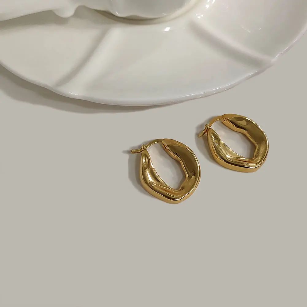

Flatfoosie Boho Irregular Small Hoop Earrings For Women Gold Color Brass Geometric Circle Earrings Simple Fashion Jewelry Gift