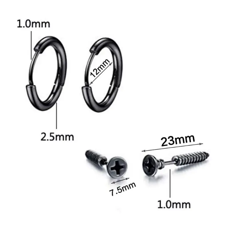 

6 Pair/set Trend Men Women Stainless Steel Personality Punk Earrings Unisex Ear Buckle Stud Jewelry