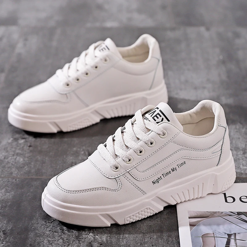 Women Sneakers White All Match Basic Style 35-40 Leather Shoes Casual Girls Flat Heel Spring Summer Must Have Trainers | Обувь
