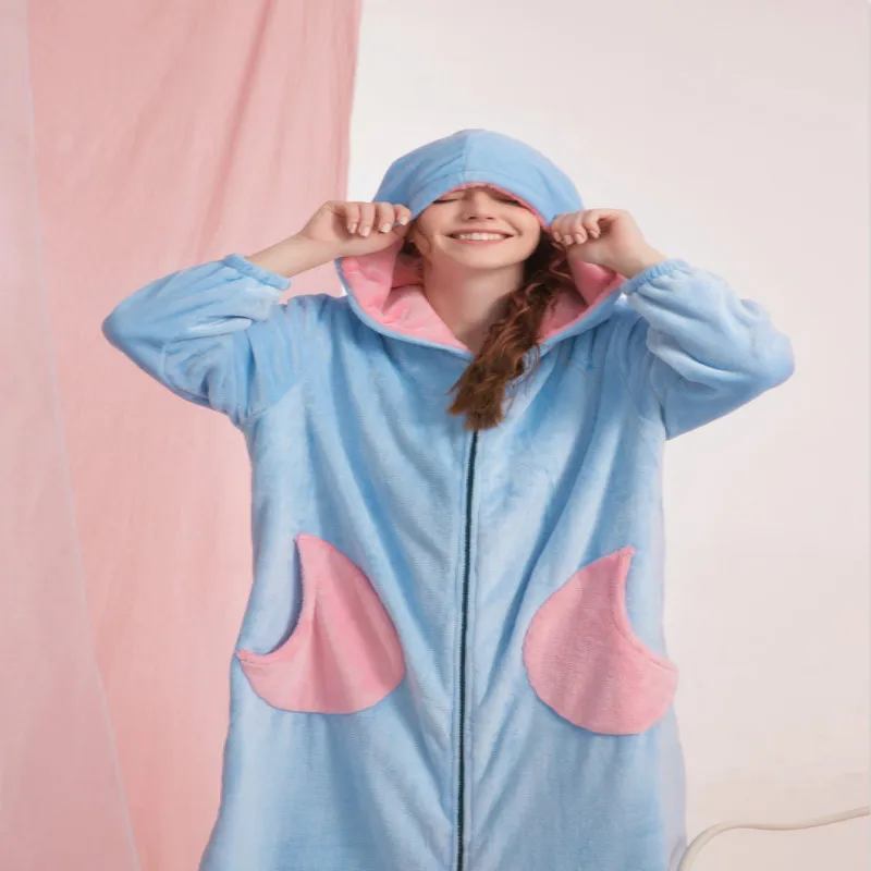 Женская ночная рубашка халат пижама осенне зимняя теплая Домашняя одежда