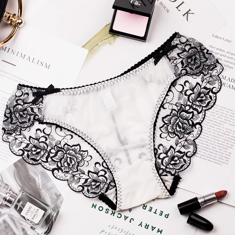 Женские кружевные трусики с вышивкой Roseheart розовые зеленые хлопковые низкой