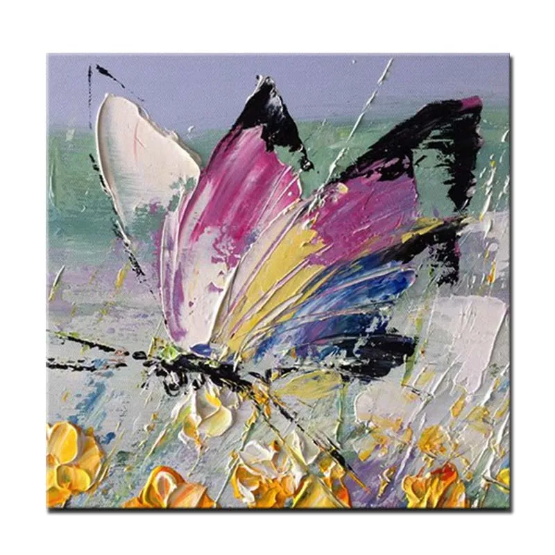 Ручная роспись импасто абстрактная розовая бабочка Холст Картина маслом