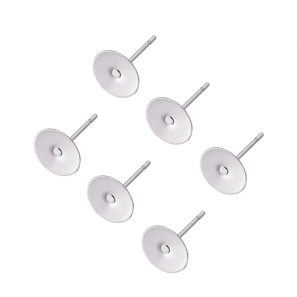 500 шт., круглые плоские серьги-гвоздики из нержавеющей стали, 12x4 мм, 12x5 мм, 12x6 мм, 12x8 мм, штифт: 0,6 мм