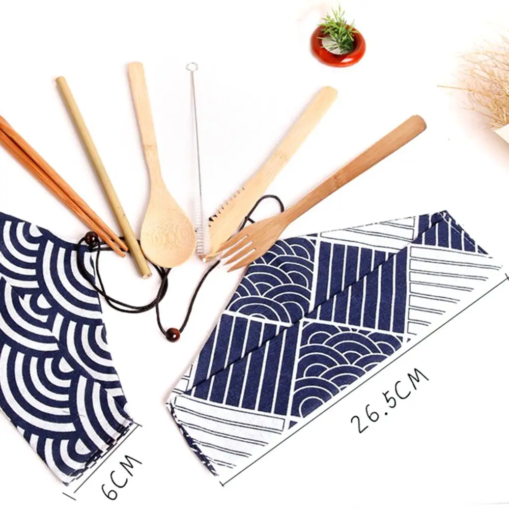 Набор бамбуковых столовых приборов дорожная посуда биоразлагаемая деревянная