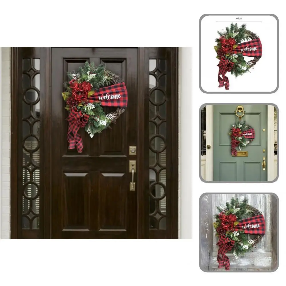 

Round Portable Eye-Catching Hanging Xmas Garland 2 Styles Artificial Wreath Vibrant for Christmas