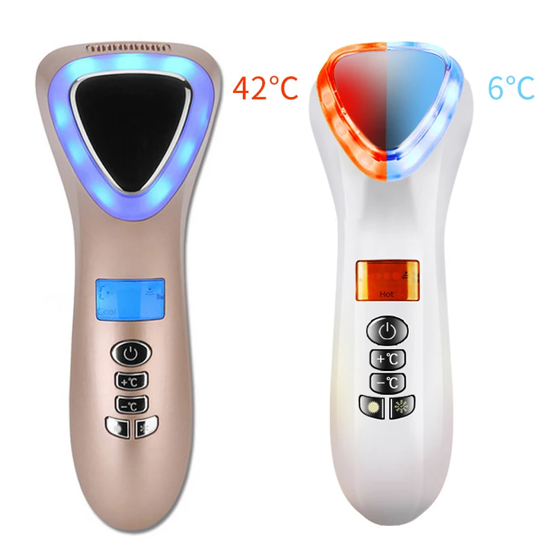 Ultrasonic Cryotherapy LED Hot Cold Hammer Facial Lifting Vibration Massager Face Anti Aging Skin Tightening Spa Beauty Device