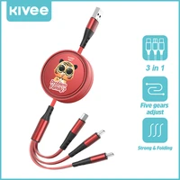 kivee 3in1 usb portable retractable data line for iphone type c micro fast charging 3a 2a cable for iphone samsung xiaomi cable