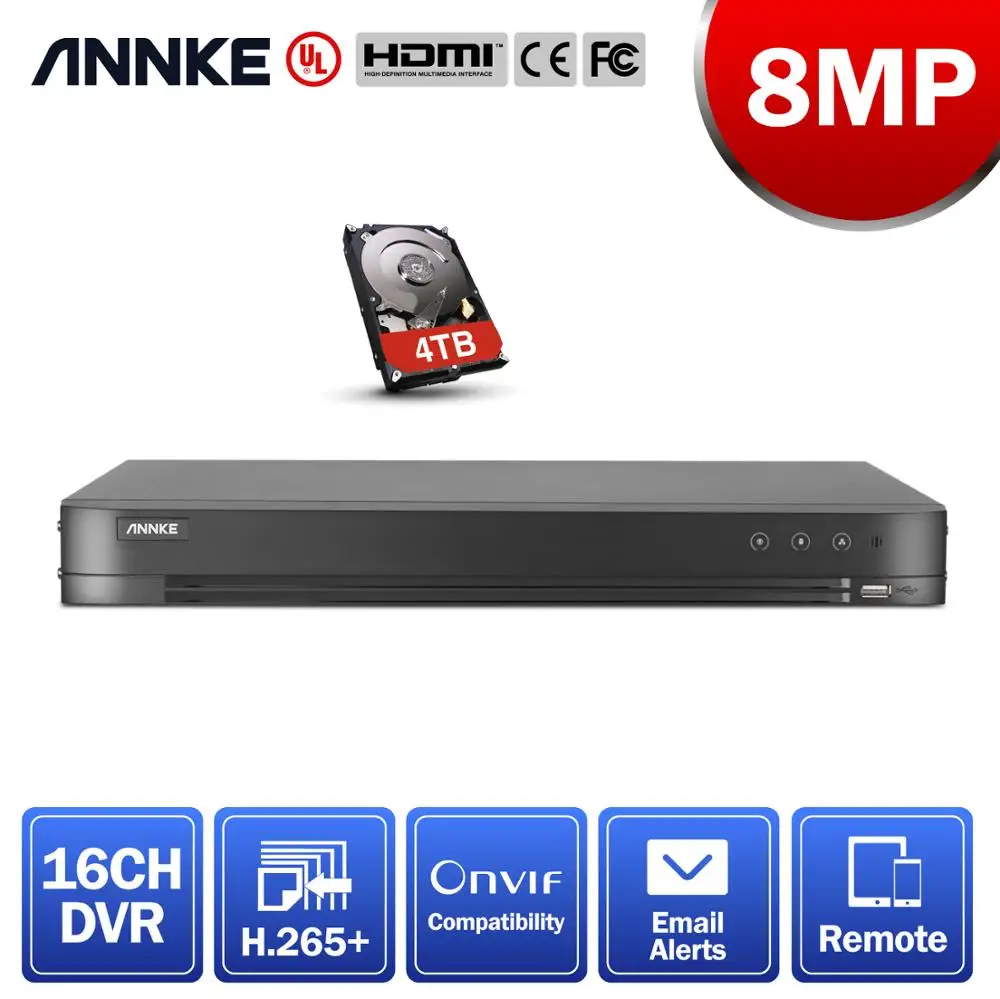Видеорегистратор ANNKE 16 каналов 8 Мп 5 в 1 HD TVI CVI AHD IP Onvif 2 4|Видеорегистратор для