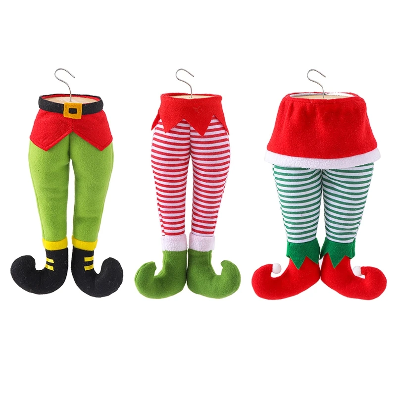 50LE Christmas Santa &amp Elf Legs Plush Stuffed Feet Stuck in Tree Decoration Green Belt/ Red Streak/ Streak | Игрушки и хобби