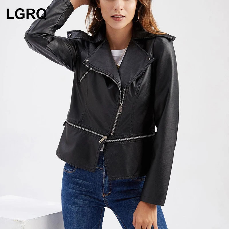 

[LGRQ] Zipper Removable Sheath PU Leatherl Jacket New Lapel Long Sleeve Women's Coat Fashion Tide Spring Autumn 2021 19D5203