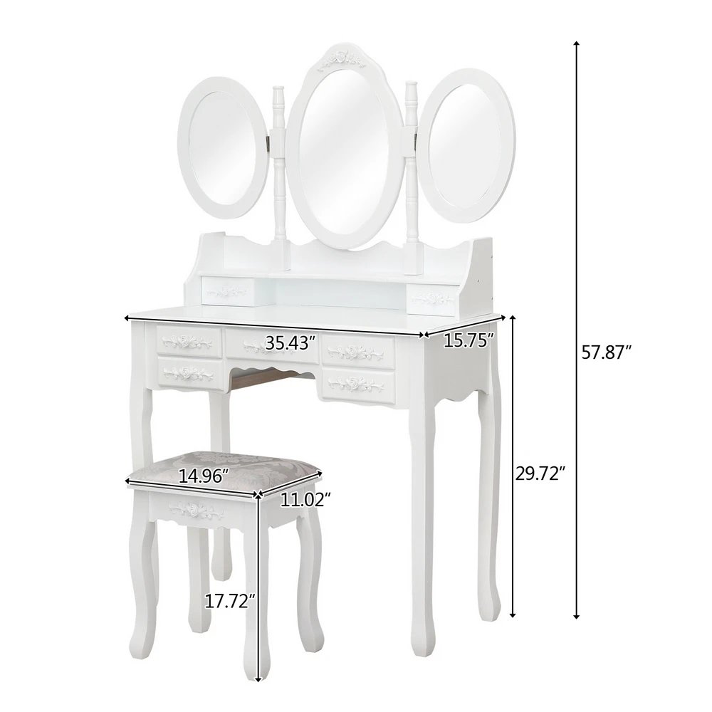 

(From USA) N201 Exquisite Makeup Table Single Mirror 5 Drawer Dressing Table/Tri-Fold Mirror 7 Drawer Stylish Dressing Table