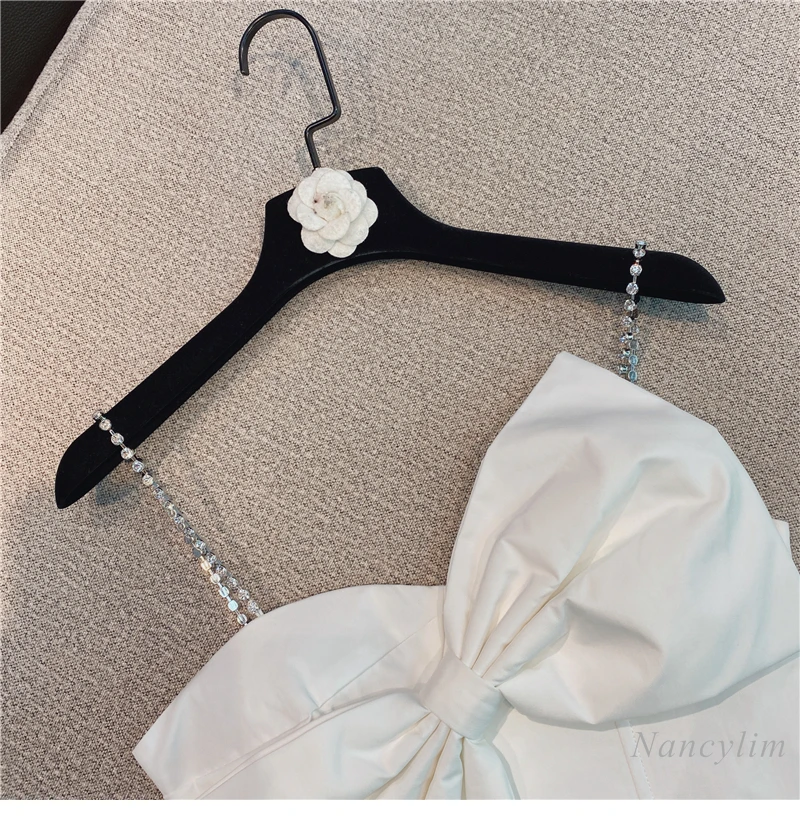 Big Bow Camisole Woman Rhinestone Chain Shoulder Strap 2021 Spring and Summer New Korean Style Temperament Lady Bra Crop Top