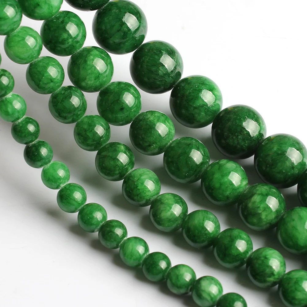 

6/8/10/12mm Natural Dark Green Jades Stone Beads Chalcedony Round Loose Spacer Beads Supplies For Jewelry Making Diy Bracelet
