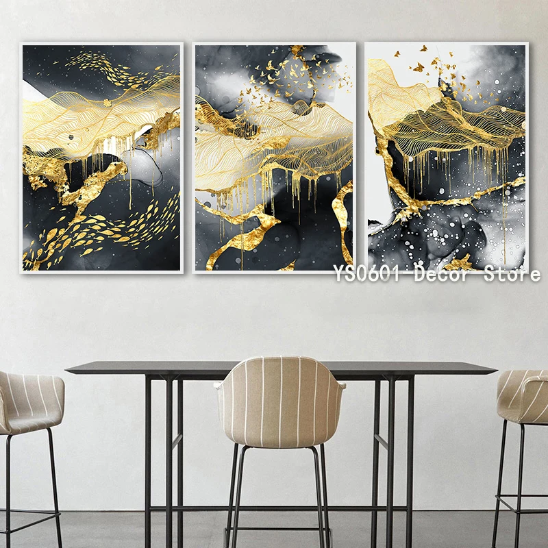 

Modern Golden Black Abstract Nordic Wall Art Canvas Painting Posters and Prints Pictures Home Living Room Decor (No Frame)