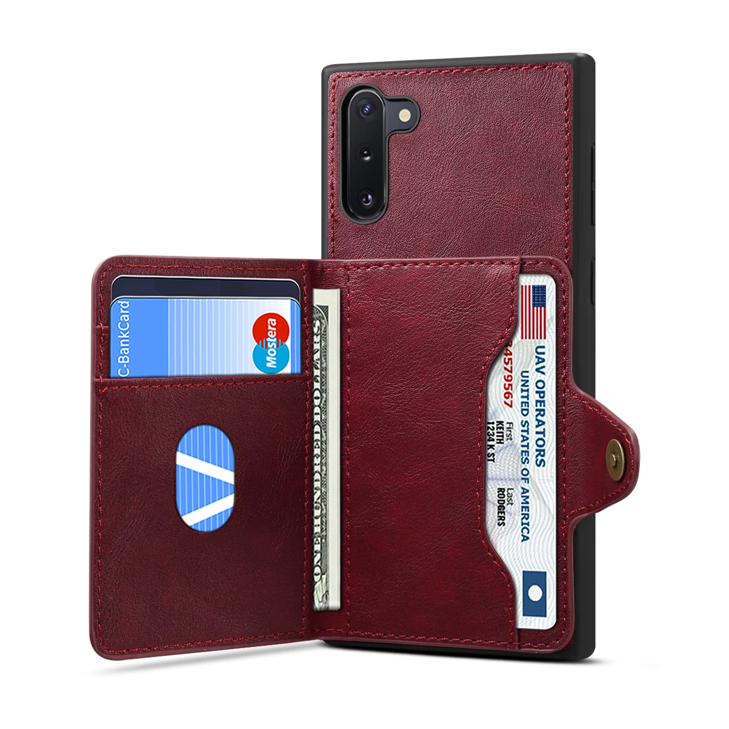 Для samsung Galaxy Note 10 Plus кожаный чехол-кошелек для samsung Note 10 Note10 слоты для карт подставка держатель чехол для телефона - Цвет: Темно-красный