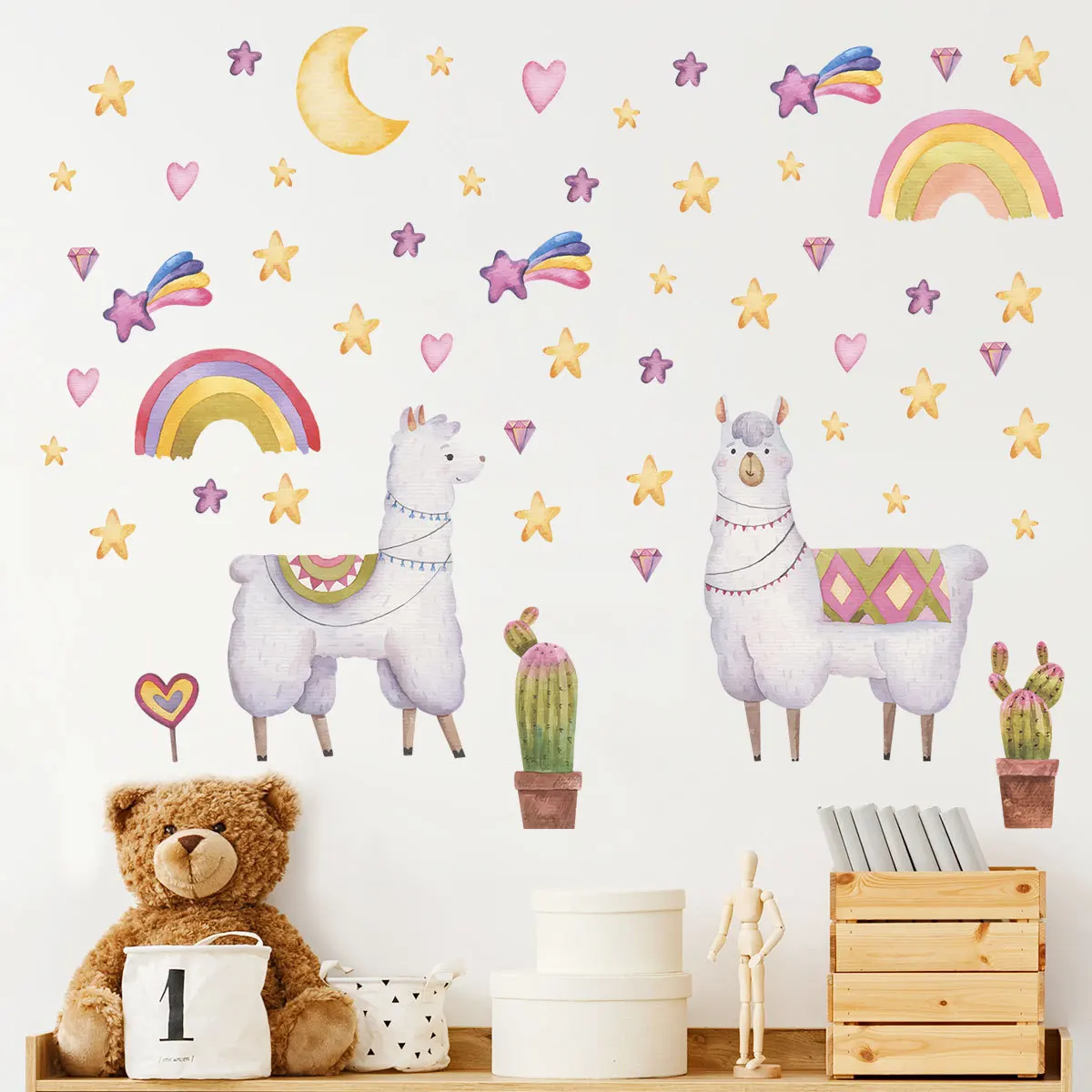 

Cute Animals Wall Stickers Stars Rainbow Wallpaper Baby Bedroom Kids Room Cartoon Decoration Nursery Kindergarten Wall Decal