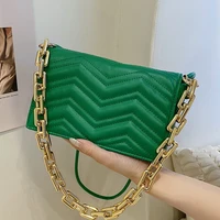 quilted pu leather crossbody bags for women 2021 new thick chain tote bag green female shoulder bag ladies purses and handbags