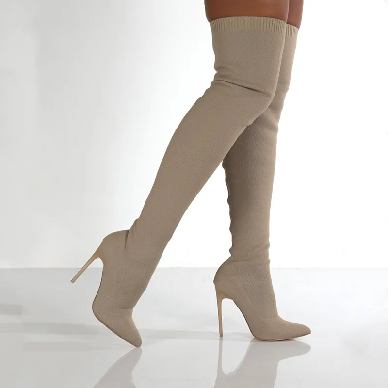 

Women Knee High Boots Pointed Toe Thin Heel Slip on Party Club Winter Ladies Footwear Zipper Sexy High Heels Ladies Sexy Pumps