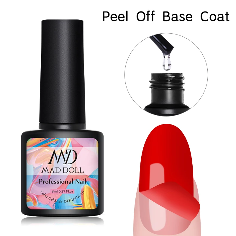 Peel Off Base Coat MAD DOLL, 8 мл, 60 цветов, Гель-лак для ногтей, розовый, красный, зеленый, чистый цвет для ногтей, отмачиваемый УФ-Гель-лак, лак для маникюра, Гель-лак - Цвет: Peel Off Base Coat