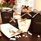 50 шт.лот, черно-белые бронзовые французские бумажные пакеты для конфет Мерси, спасибо, Подарочная коробка для конфет, пакеты для свадьбы Вечерние дня рождения