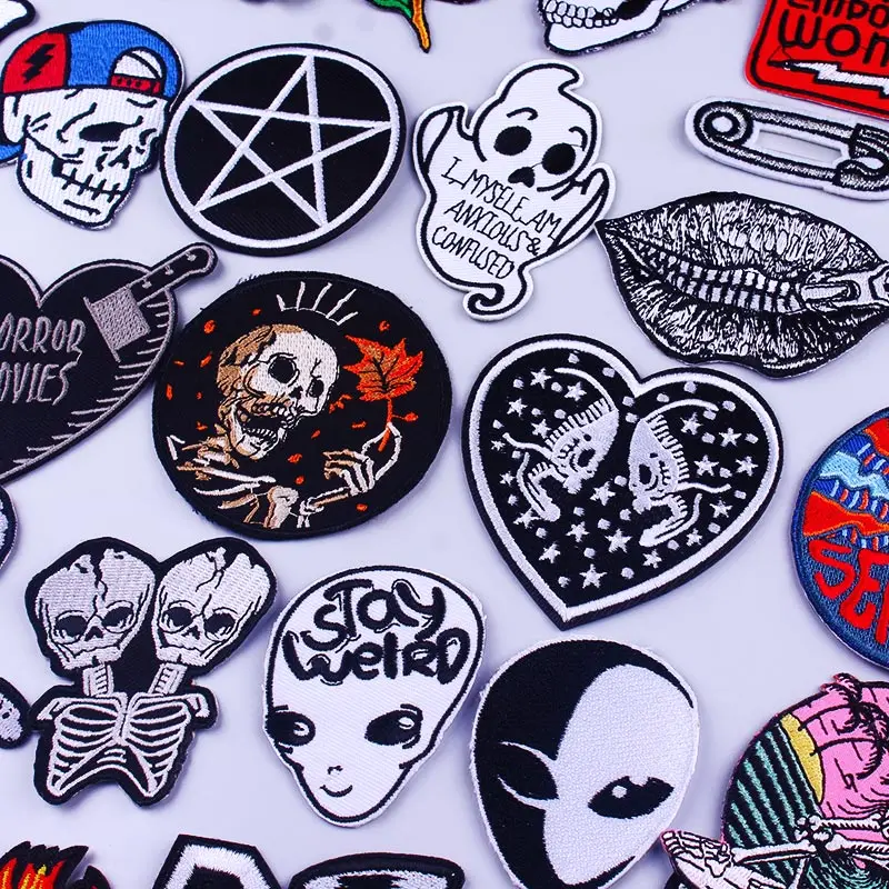 

Prajna Punk Skull Patch On Clothes Hippie Rock Embroidered Patches For Clothing Iron On Patches For Clothes Badges DIY T-shirt