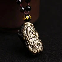 wonderful natural gold obsidian hand carved coin pixiu lucky amulet blessing pendant black beads necklace fashion jewelry