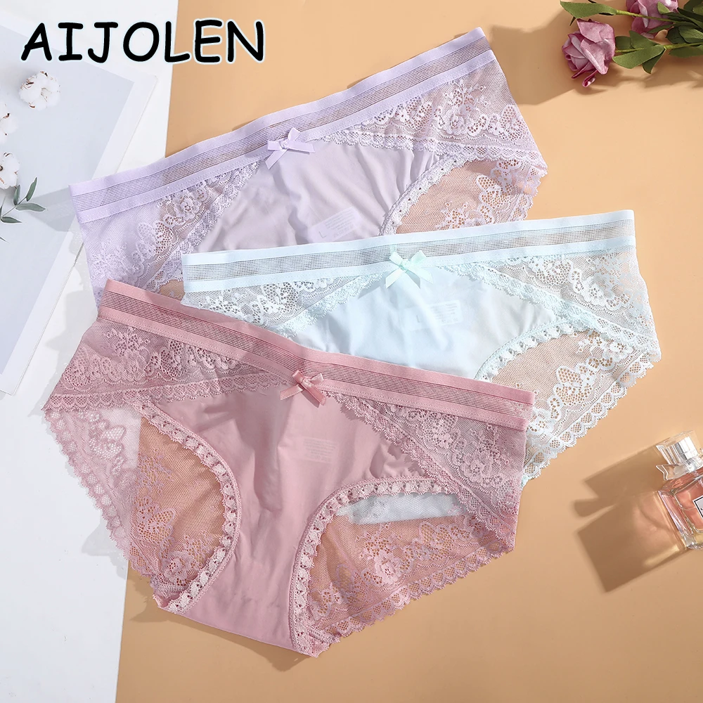 Однотонные черные кружевные трусики AIJOLEN сексуальное тонкое женское нижнее